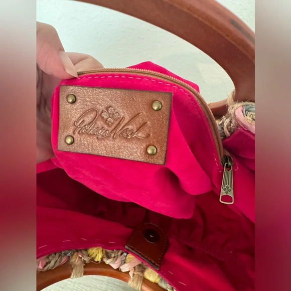 PATRICIA NASH Lesa Multicolor Pastel Straw Bag Wood Ring Handle Boho NO STRAP - Picture 5 of 11